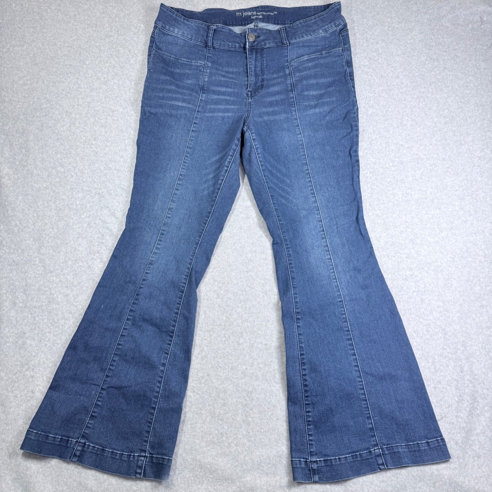 M Jeans by Maurices High Rise Flare Women 18W Blue Good Seamed Front Stretch